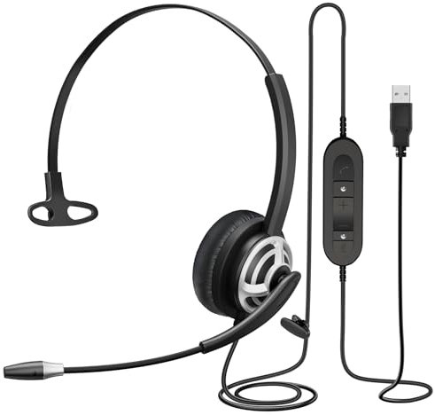 Mairdi PC Headset mit Mikrofon Noise Cancelling, Mono USB Headset für Spracherkennung, Teams Headset für Laptop Büro Callcenter Skype Videokonferenz, Pro Mic für Diktieren Dragon Nuance