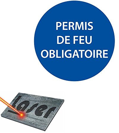 Plaque gravée autocollante 8cm Permis de feu obligatoire fond bleu