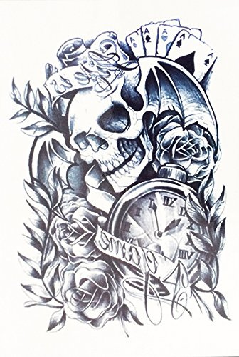 Totenkopf Rosen Tattoo temporäres Fake Tattoo hb049