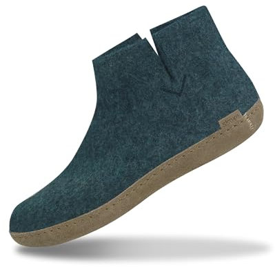 glerups dk Unisex - Erwachsene Hausschuhe, Damen,Herren Hüttenschuhe,Ledersohle, Stiefel lammfell Merino-Wolle Schafwolle warm,Petrol,47 EU / 12 UK