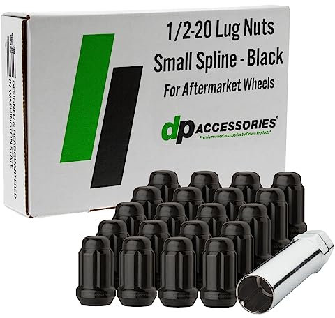 DPAccessories 20 Black 1/2-20 Closed End Spline Tuner Lug Nuts for Aftermarket Wheels D5242P-2308/20