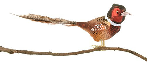 Birds of Glass® Glas-Vogel, Fasan mit Naturfeder | Glasschmuck Made in Germany aus eigener Herstellung | deko Vogel mit Clip, Glasvogel, echter Lauschaer Christbaumschmuck, für den Innenbereich 32cm