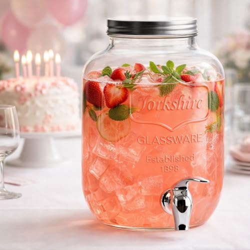Getränkespender mit Hahn 4L Glas GLANCE Zapfhahn Wasserspender Limonadenspender Saftspender Dispenser Trinkspender (4 Liter, GLANCE Spender)