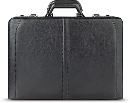 Solo Broadway Premium Leather 16 Inch Laptop Attaché, Hard-sided with Combination Locks, Black, One Size, Broadway Premium Leather Attaché Briefcase With Combination Locks
