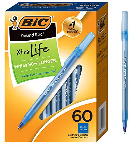 Round Stic Ballpoint Pen, Blue Ink, Medium Point, 1.0 mm, 60 per Box, Sold as 1 Box