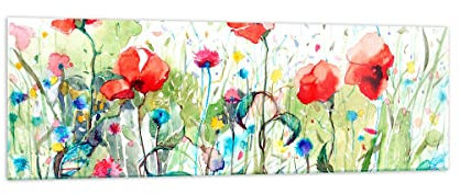 Panorama Bilder auf Glas 160x50cm Glasbild Blumen Wiese Blatt Natur Groß XXL Wanddeko Bild im Glas Schlafzimmer Küche Wandbilder Dekoration Wohnzimmer Modern Wand Kunstdruck Art GAB160x50-3076