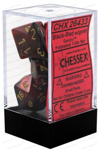 Gemini Polyhedral 7 Die Set, Black/Red/Gold by Chessex