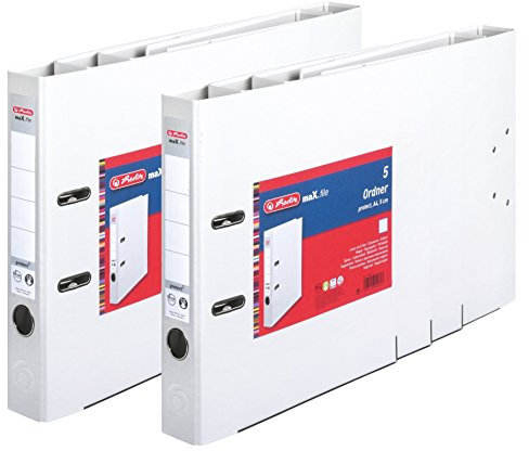 10er Sparpackung Herlitz 9942616 Ordner maX.file protect A4 5cm weiß, PP-Kunststoffbezug/Papier hellgr.besch. 5er Packung (10, weiß)