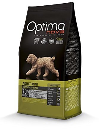 Optimanova Super Premium Huderfutter Adult Mini Digestive - Trockenfutter Kaninchen und Kartoffel - 2kg - Hypoallergen - Ohne Getreide - 40% Frischfleisch - Kleine Hunderassen