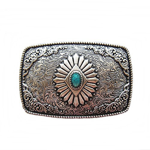 AW-Collection Versilberte Gürtelschnalle Buckle Westernornament mit türkisem Stein