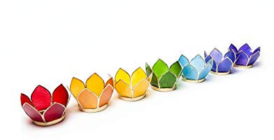Lotus Capiz Muschel 7 Chakra-Farben-Teelichthalter kleines Set
