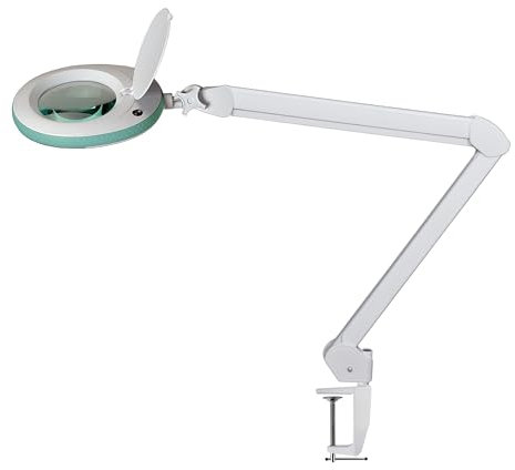 Lumeno LED Lupenleuchte 7215GN Lupenlampe mit 127 mm Echtglaslinse, Arbeitsplatzlampe, Kosmetiklampe, geeignet für Kosmetik, Bastler, Lesehilfe Vergrößerungslampe, 5 Dioptrien Grün