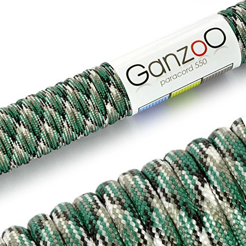 Ganzoo Paracord 550 Seil, Nylon-Polyester, 4mm, Typ 3, 30 Meter, 7 Kernstränge, Outdoor-Schnur, Allzweck-Seil, Hundehalsband, Hundeleine, Armband knüpfen, Camping, Survival - grün