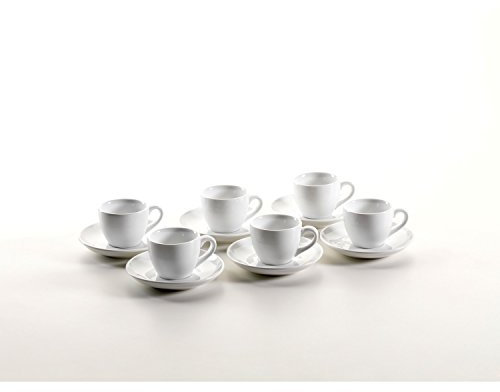 Mäser, Serie Colombia, Espressotasse 8 cl, mit Espresso-Untertasse 12 cm, Porzellan Geschirr-Set für 6 Personen, Weiß