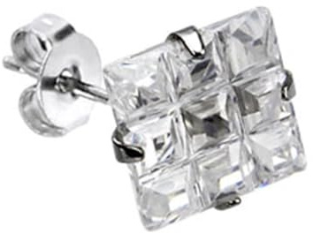 Paula & Fritz® 1 Paar Ohr-Stecker Silber Quadrat 6-mm Zirkonia Klar Chirurgenstahl 316L Butterfly-Back Ohr-Ring Damenohr-Ring Herren Standard Lobe