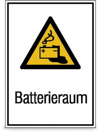Betriebsausstattung24 Warn-Kombischild „Batterieraum“ - Sicherheitsschild/Warnschild - Betriebssicherheit - Folie, 13,1 x 18,5 cm