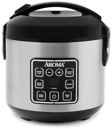 Aroma 8 tazas de acero inoxidable Cool Touch Digital arroz/multicooker/vapor de alimentos, color negro