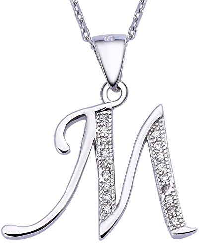 VIKI LYNN Initial Anhänger M 925 Sterling Silber Buchstabe Halskette mit Zirkonia Personalisierte Geschenke für Frauen Damen Mädchen