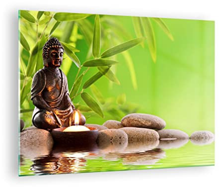 ARTTOR Bilder auf Glas Buddhismus Feng Shui Spa Bambus Glasbild 70x50cm Wandbilder Dekoration Wohnzimmer Schlafzimmer Küche Deko Klein Wanddeko Bild im Glas Wand Kunstdruck Art Modern GAA70x50-2392
