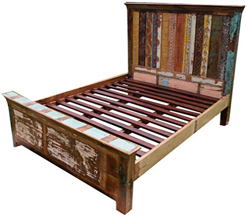 GURU SHOP Vintage Bett aus Recycleholz - Modell 3 160cm, Braun, 154x166x217 cm, Betten