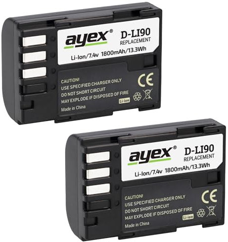 ayex D-Li90 Akku 2er Set Kompatibel mit Pentax zB. 645D 645Z K-7 K-5 K-5 II K-5 IIs K-3 K-3 II K-01 Leistungsstark & zuverlässig kompatibel mit Original-Ladegerät
