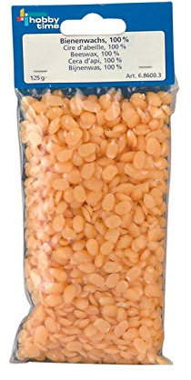 Natürliches, reines Bienenwachs in Pastillen-Form, 125 g Beutel, zum Gießen von echten Bienenwachskerzen, Schmelzpunkt liegt bei 64° C
