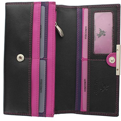 Visconti Damen-Geldbörse Rio, weiches Leder, mit RFID-Schutz R11 Schwarz/Lila/Beere