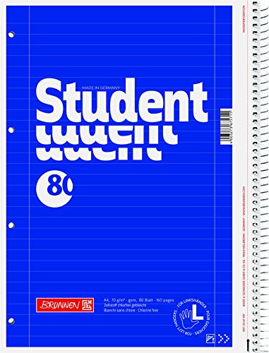 5 Brunnen Collegeblöcke Student A4 Linkshänder, Lineatur 27, 80 Blatt