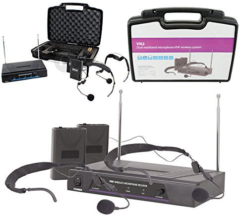 RadioMicrofoni QTX Wireless Senza Fili: 2 x Microfono ad Archetto + 1 Ricevitore + Valigia