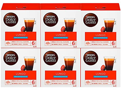 Nescafé Dolce Gusto Lungo Decaffeinato - Café Décaféiné - 96 Capsules (Pack de 6 boîtes x 16)