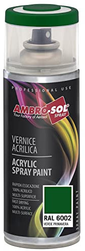 AMBRO-SOL - Pintura acrílica en spray, color Verde Primavera, RAL 6002, exteriores e interiores, 400 ml, El embalaje puede variar