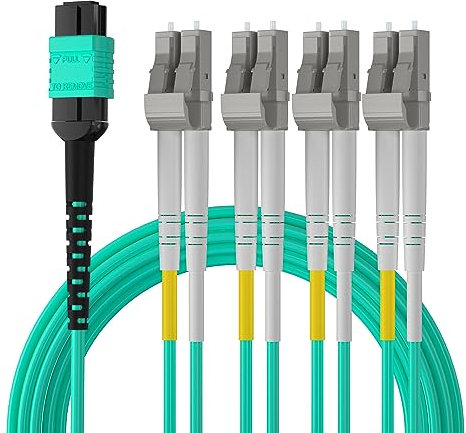 10Gtek Fiber Optic Cable Patch Cord - MPO to 8X LC Fanout Fiber Jumper Cable, OM3 MMF 8-core Fiber, Application for QSFP+Transceiver, 10-Meter(33-ft), Breakout 0.5m