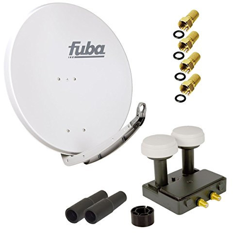 FUBA 2 Teilnehmer Astra Hotbird Digital SAT Anlage DAA 850 G ALU Grau PremiumX Twin Monoblock LNB 4X F-Stecker 2X Tülle