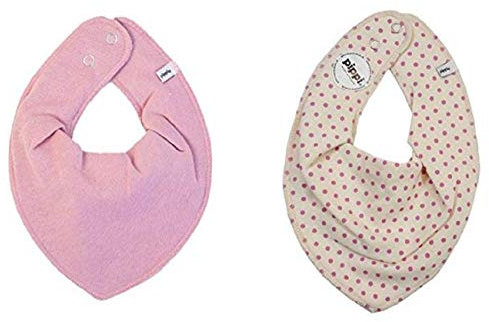 Pippi Halstuch 2er Set Baby Mädchen Halstücher Dreieckstücher (Dots rosa+creme)
