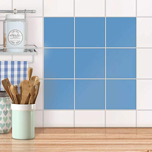 Fliesenaufkleber abwaschbare I Fliesen Sticker Aufkleber Folie selbstklebend Bad renovieren Küche Dekoration Bad I 15x15 cm Farbe Blau Light - 9 Stück