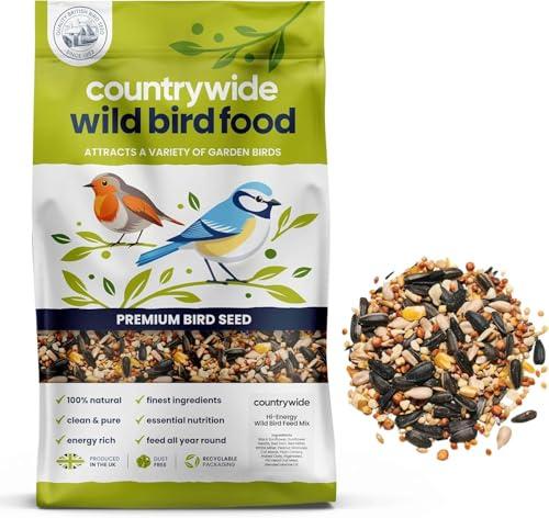 Countrywide Premium High Energy Wild Bird Seed 20kg - All Year Round Food Mix For Small Garden Birds - 100% Natural - Includes Sunflower Seeds, Peanuts, Nyger Seed - Dust Free