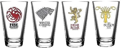 Game of Thrones Collectible Pint Glass Set, Stark, Targaryen, Lannister and Greyjoy