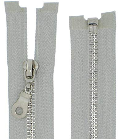 FIM Reißverschluss Metall Nr.5 mittelgrob Silber Nickel Teilbar für Jacken Farbe: 20 - hellgrau(310), 50cm lang