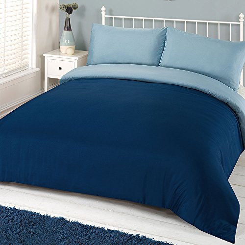 Brentfords Plain Dye Duvet Cover with Pillowcase Reversible Bedding Set - Navy Blue - King