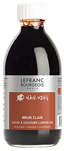 Lefranc Bourgeois 059092 Nan King Kalligrafie - und Zeichentusche, pigmentierte Tusche, hohe Farbbrillanz, Leuchtkraft für feinste Zeichnungen, Kalligrafie & Skizzen, 250ml Flasche - Hellbraun