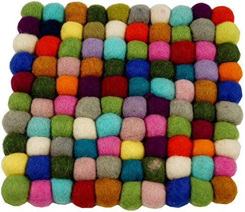 GURU SHOP Filzuntersetzer, Untersetzer aus Filzkugeln, Filzdekoration Quadratisch 20x20 cm - Bunt, Mehrfarbig, Wolle, Untersetzer, Tabletts