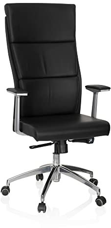hjh OFFICE 600400 Chefsessel Monza 20 Leder Schwarz Bürostuhl gepolstert, hohe ergonomische Rückenlehne