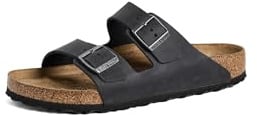 BIRKENSTOCK Arizona Leder-Sandalen unisex, Schwarz (Schwarzes geöltes Leder), 9-9.5 Women/7-7.5 Men