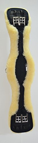 Mattes Kurzgurt-Sattelgurt, anatomisch, Lammfellbezug abnehmbar, Stoff schwarz, Lammfell hellgelb Größe 70 cm