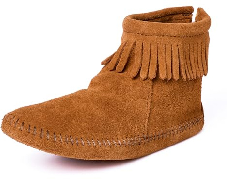 Minnetonka Women's Back Zipper Bootie,Soft Leather Sole Brown,8 M US