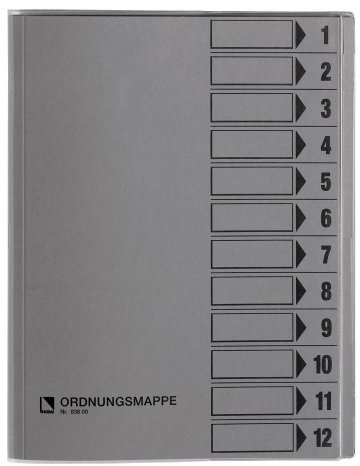 bene Ordnungsmappe aus Recyclingkarton, grau, 12-teilig