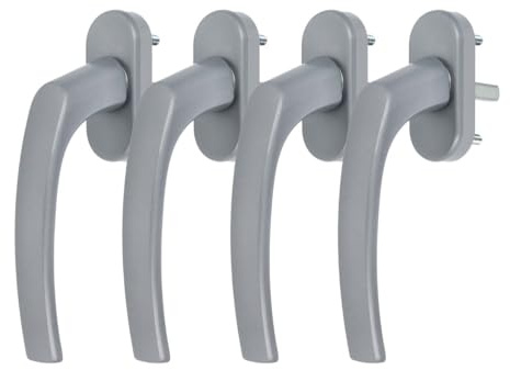 4 x Alu Fenstergriff in Silber F1 - Stiftlänge 35mm