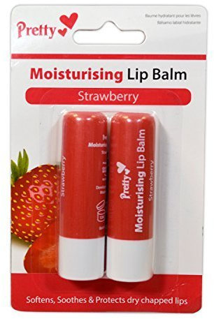 Pretty 2 x Fresa Hidratante Bálsamo Labial Tubos por - Suaviza, Alivia Y Protege Seco Labios Agrietados - 2 x 4,3 g