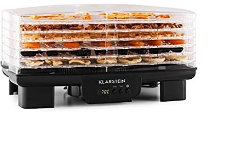 Klarstein Bananarama - Dörrgerät, Dörrautomat, Obst-, Fleisch- und Früchte-Trockner, 6 Etagen, stapelbar, 550 W, einstellbare Temperatur, Umluftbetrieb, LCD-Display, BPA-frei, schwarz