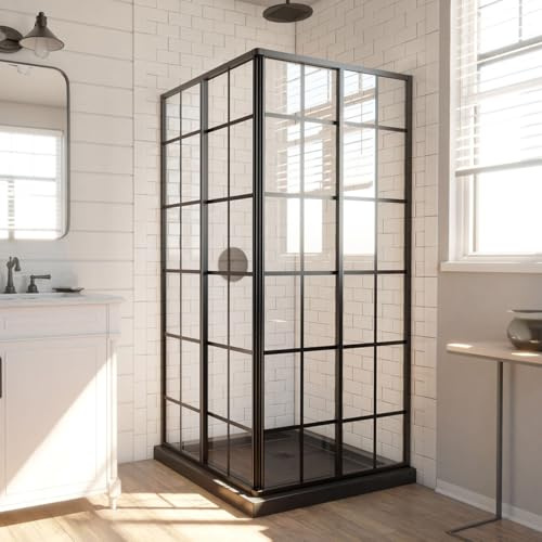 DreamLine French Corner 34 1/2 in. D x 34 1/2 in. W x 72 in. H Framed Sliding Shower Enclosure in Satin Black, SHEN-8134340-89